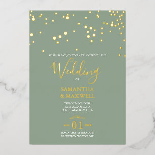 Sage Typography Wedding Foil Invitation