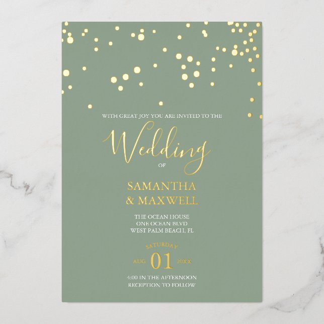 Sage Typography Wedding Foil Invitation (Front)