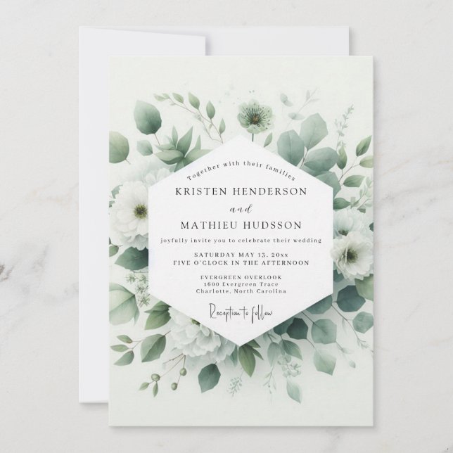 Sage Verdant Botanical Wedding Invitation (Front)