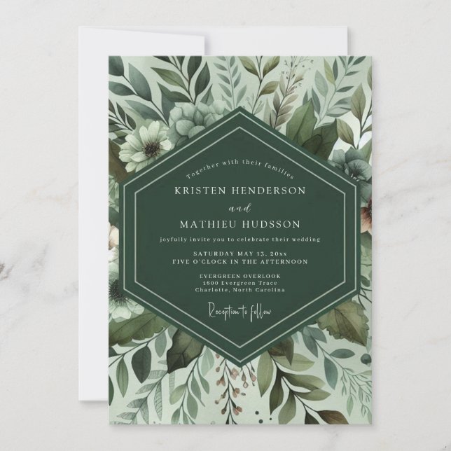 Sage Verdant Foliage Wedding Invitation (Front)