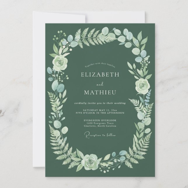 Sage Verdant Wreath Wedding Invitation (Front)