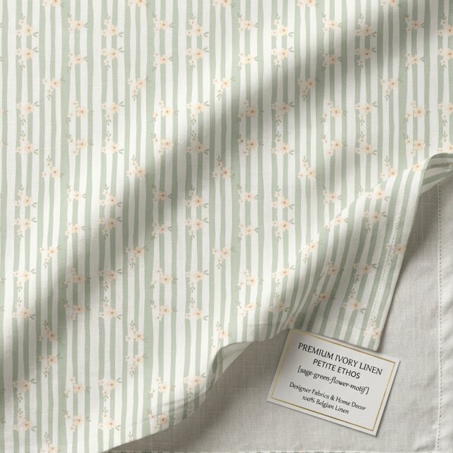 Sage Vertical Stripe Peach Botanical Ivory Linen Fabric (Creator Uploaded)