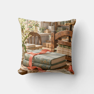 Sage Vintage Books Ribbon Bookbindery Cushion