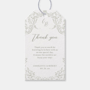 Sage Vintage Flourish Monogram Wedding favour Gift Tags