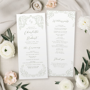 Sage Vintage Flourish Monogram Wedding Program