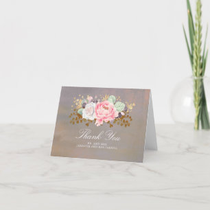 Sage Violet Blush Floral Wedding Thank You Card