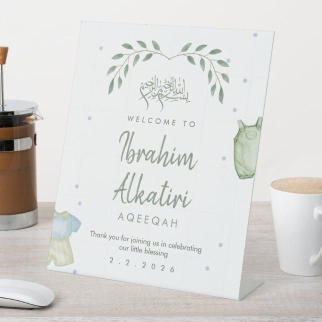 Sage Watercolor Aqeeqah Welcome Sign for Baby Boy (In SItu)