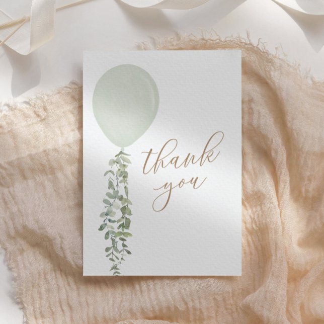 Sage Watercolor Balloon Eucalyptus Baby Shower Thank You Card (Creator Uploaded)