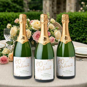 Sage Watercolor Botanical Radiant 80th Birthday  Sparkling Wine Label