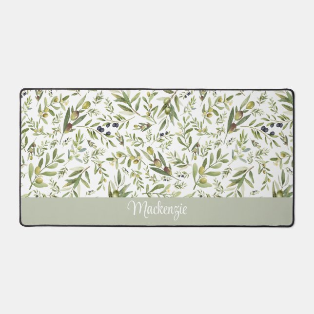 Sage Watercolor French Country Olive Name Monogram Desk Mat (Front)