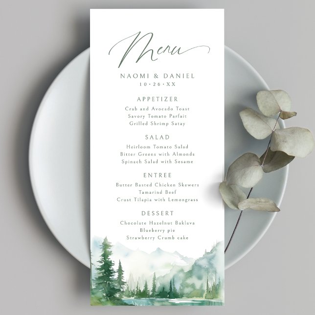 Sage Watercolor Mountain Forest Rustic Wedding Menu (Sage Watercolor Mountain Forest Rustic Wedding Menu)