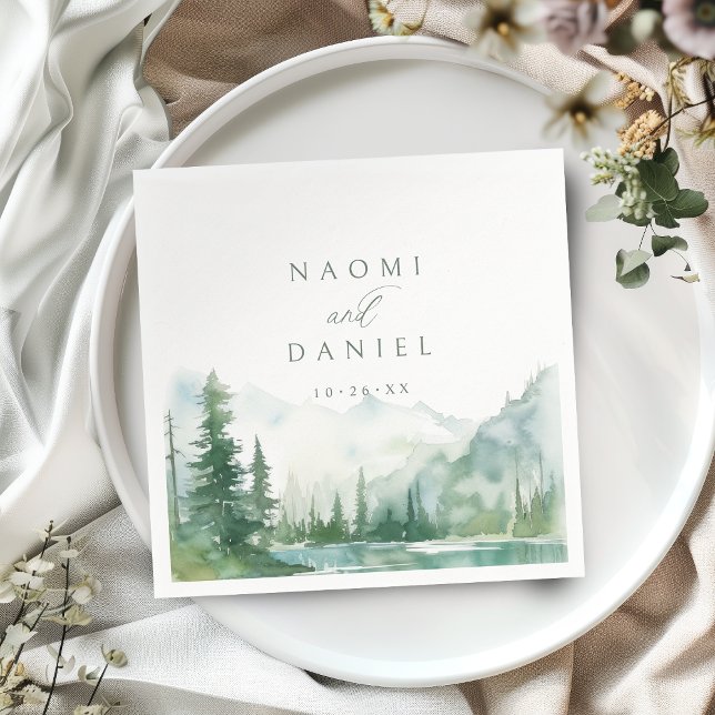 Sage Watercolor Mountain Forest Rustic Wedding Napkin (Sage Watercolor Mountain Forest Rustic Wedding Napkins)