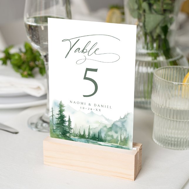 Sage Watercolor Mountain Forest Rustic Wedding Table Number (Sage Watercolor Mountain Forest Rustic Wedding Table Number)