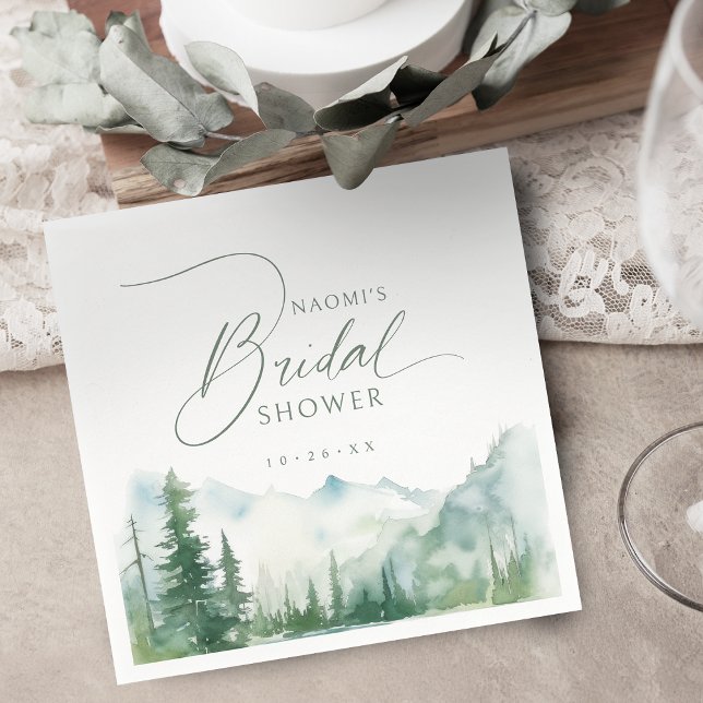 Sage Watercolor Mountain Rustic Bridal Shower  Napkin (Sage Watercolor Mountain Rustic Bridal Shower Napkins)