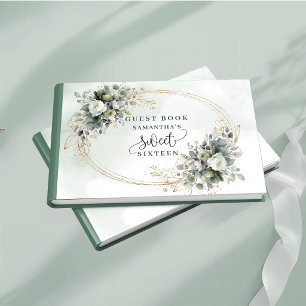 Sage Watercolor Sweet Sixteen Botanical Guest Book