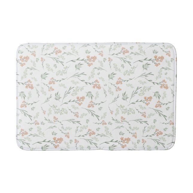 Sage Watercolor Wildflower Floral Bath Mat (Front)