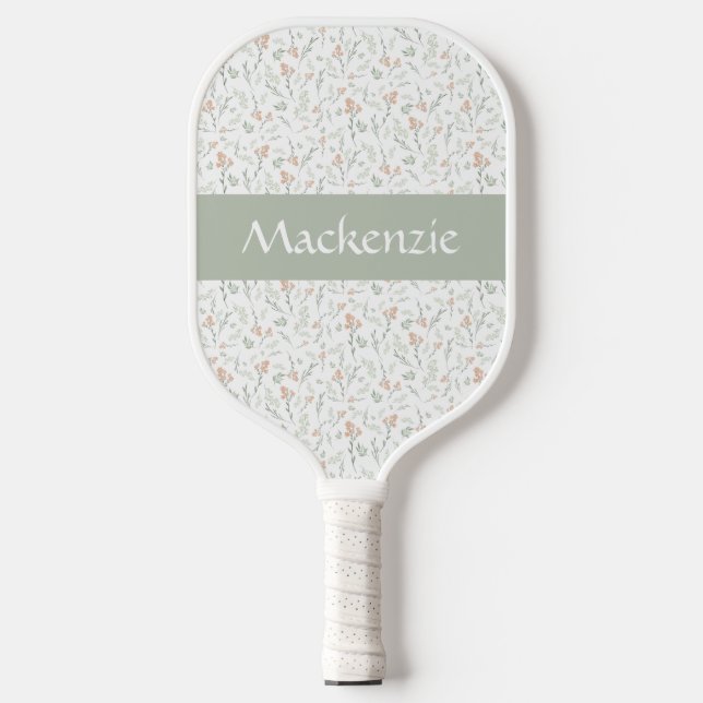 Sage Watercolor Wildflower Floral Custom Name Pickleball Paddle (Front)