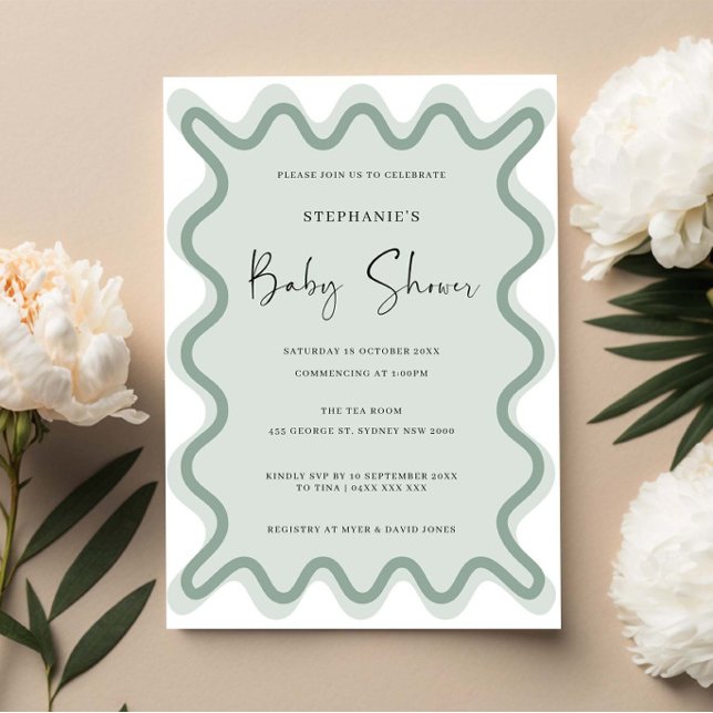 Sage Wavy Border Baby Shower Invitation (Creator Uploaded)