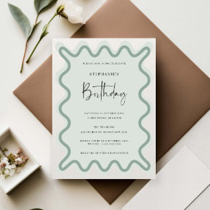 Sage Wavy Border Bridal Shower Invitation