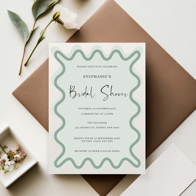 Sage Wavy Border Bridal Shower Invitation (Creator Uploaded)