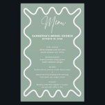 Sage Wavy Border menu card with name<br><div class="desc">Designed to coordinate with our Wavy Border Collection, this modern menu card features the trendy & popular wavy border in white colour on sage background. If you want to catch your guest's attention with a pop of colour on your trendy invitation, this suite is perfect for you. For more advanced...</div>