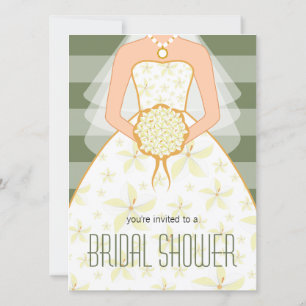 Sage Wedding Dress Modern Bridal Shower Invitation