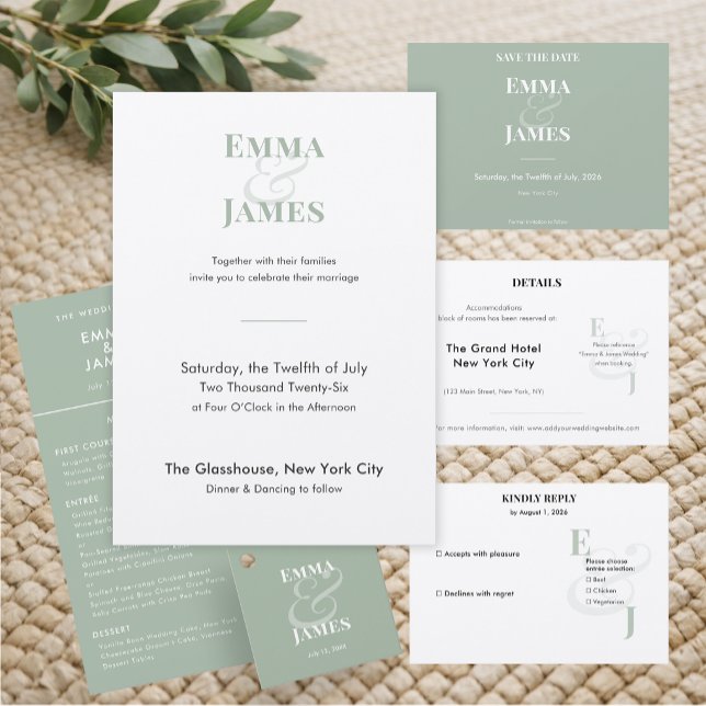 Sage Wedding | Hotel | QR Code Enclosure Card (Soft sage details card featuring modern minimalist type for clear wedding info.)