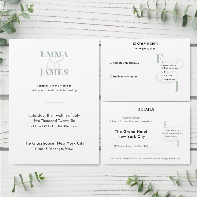 Sage Wedding | Hotel | QR Code Enclosure Card (Minimalist sage hotel info card featuring modern type and a QR code for guest details.)