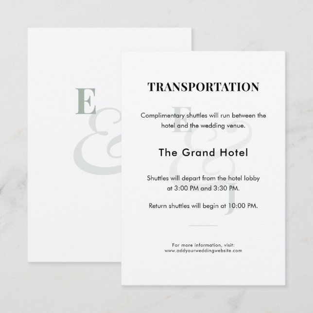 Sage Wedding Shuttle Details Enclosure Card (Front/Back)