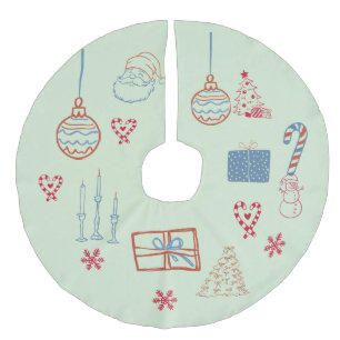 Sage Whimsical Christmas Hand-drwan doodles Faux Linen Tree Skirt
