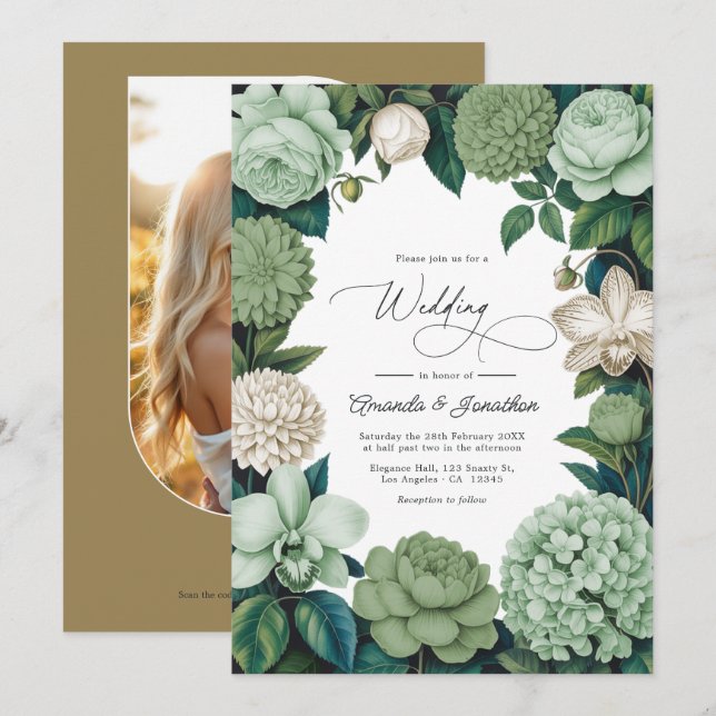 Sage Whisper, Linen Ivory & Olive Mist Wedding Invitation (Front/Back)