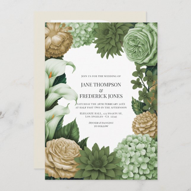 Sage Whisper, Olive Quartz & Dune Wheat Wedding Invitation (Front/Back)