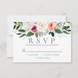 Sage White Blush Peach Floral RSVP