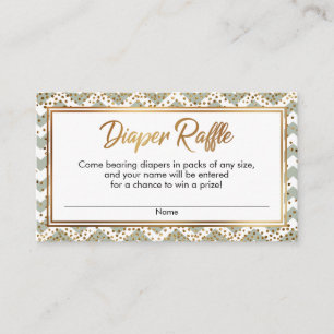 Sage & White Chevron Confetti Diaper Raffle Cards