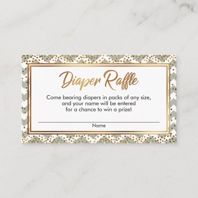 Sage & White Chevron Confetti Diaper Raffle Cards (Front)