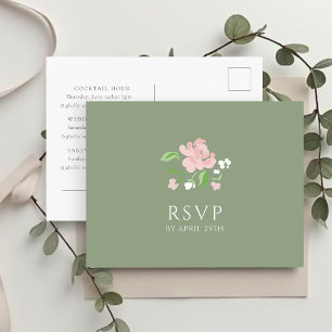 Sage & White Chic Wedding RSVP Response Postcard