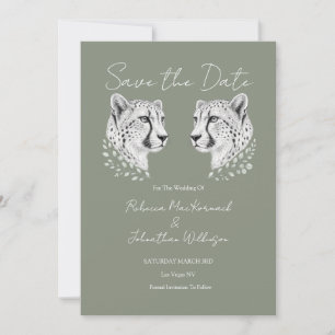 Sage White Elegant Modern Design Cheetah Wedding Save The Date