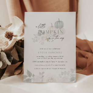 Sage & White – Floral Pumpkin Fall Baby Shower Invitation