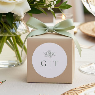 Sage & White   Floral Wedding Initials Classic Round Sticker