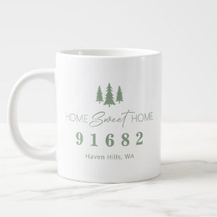 Sage White Home Sweet Home Personalised Zip Code Large Coffee Mug
