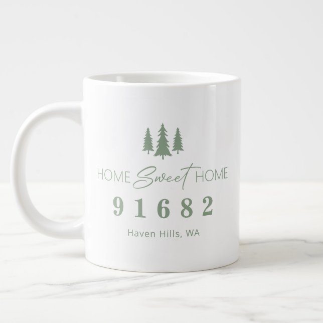 Sage White Home Sweet Home Personalised Zip Code Large Coffee Mug (Left)