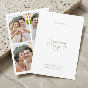 Sage & White Minimalist Script Photo Wedding Save The Date