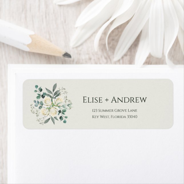 Sage & White Roses Return Address Label (Insitu)