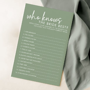 Sage Who Know The Bride Best Bridal Shower Game