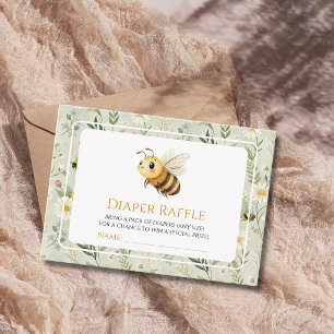 Sage Wildflower Bee Baby Shower Diaper Raffle Enclosure Card