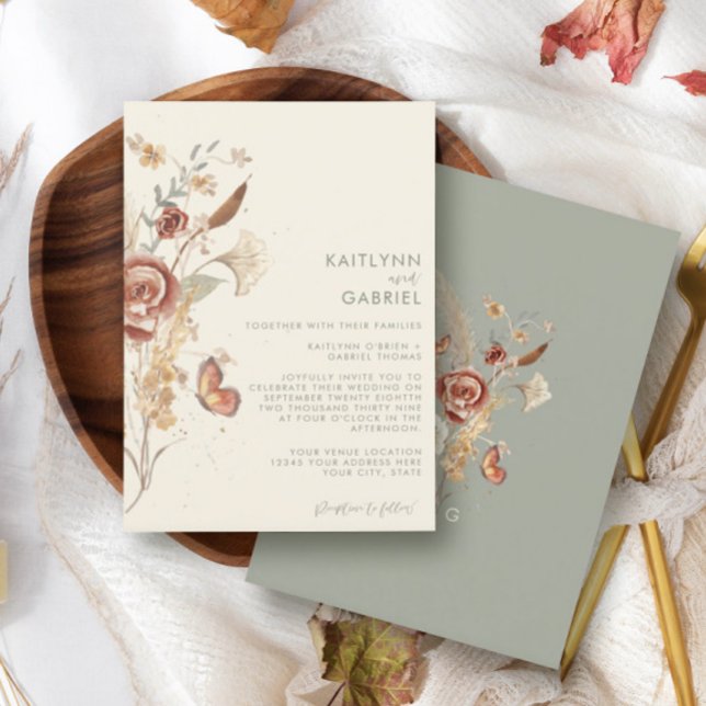 Sage Wildflower Dried Floral Watercolor Wedding In Invitation (Creator Uploaded)
