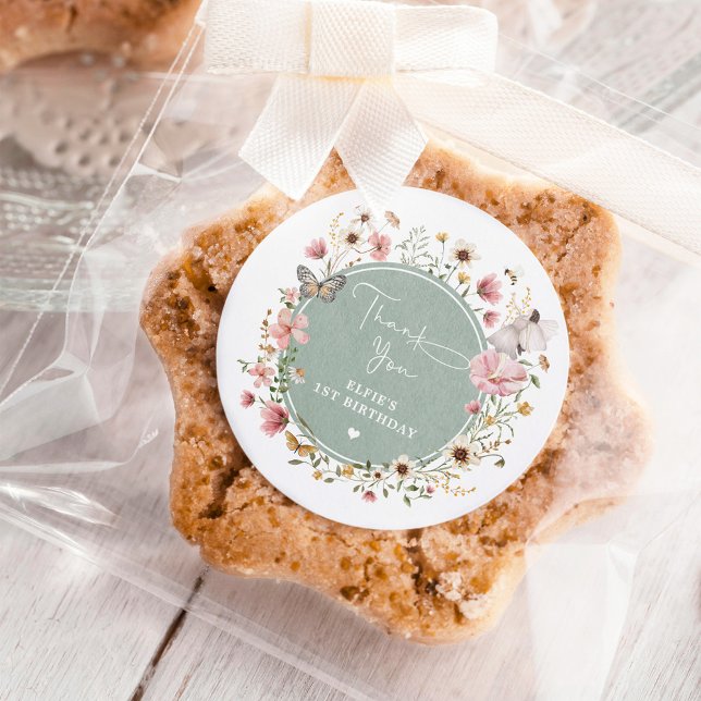 Sage Wildflower Fairy Princess Birthday Tea Party Classic Round Sticker (Creator Uploaded)