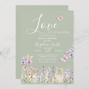 Sage Wildflower Floral Butterfly Bridal Shower  Invitation