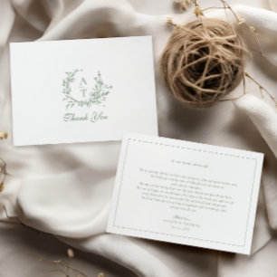 Sage Wildflower Monogram Wedding Thank You Card