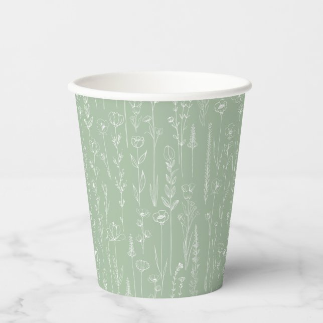 Sage Wildflower Party Cup | Botanical Floral (Front)